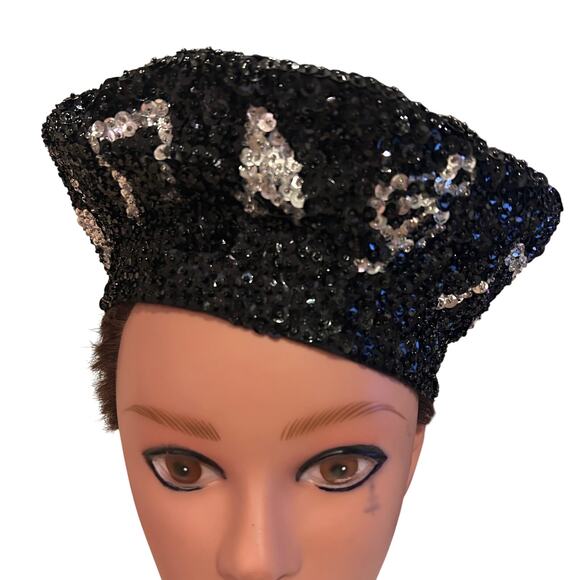 Vintage JC Black Bead and 
Sequin Hat Made In USA One Size - Picture 1 of 7